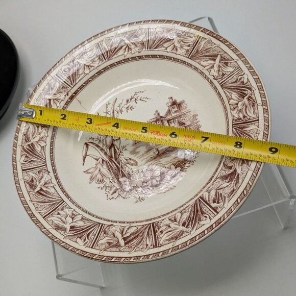 W.H. Grindley Daffodil Brown White Transferware Ironstone Bowl Ca. 1880s Vintage - Picture 2 of 16